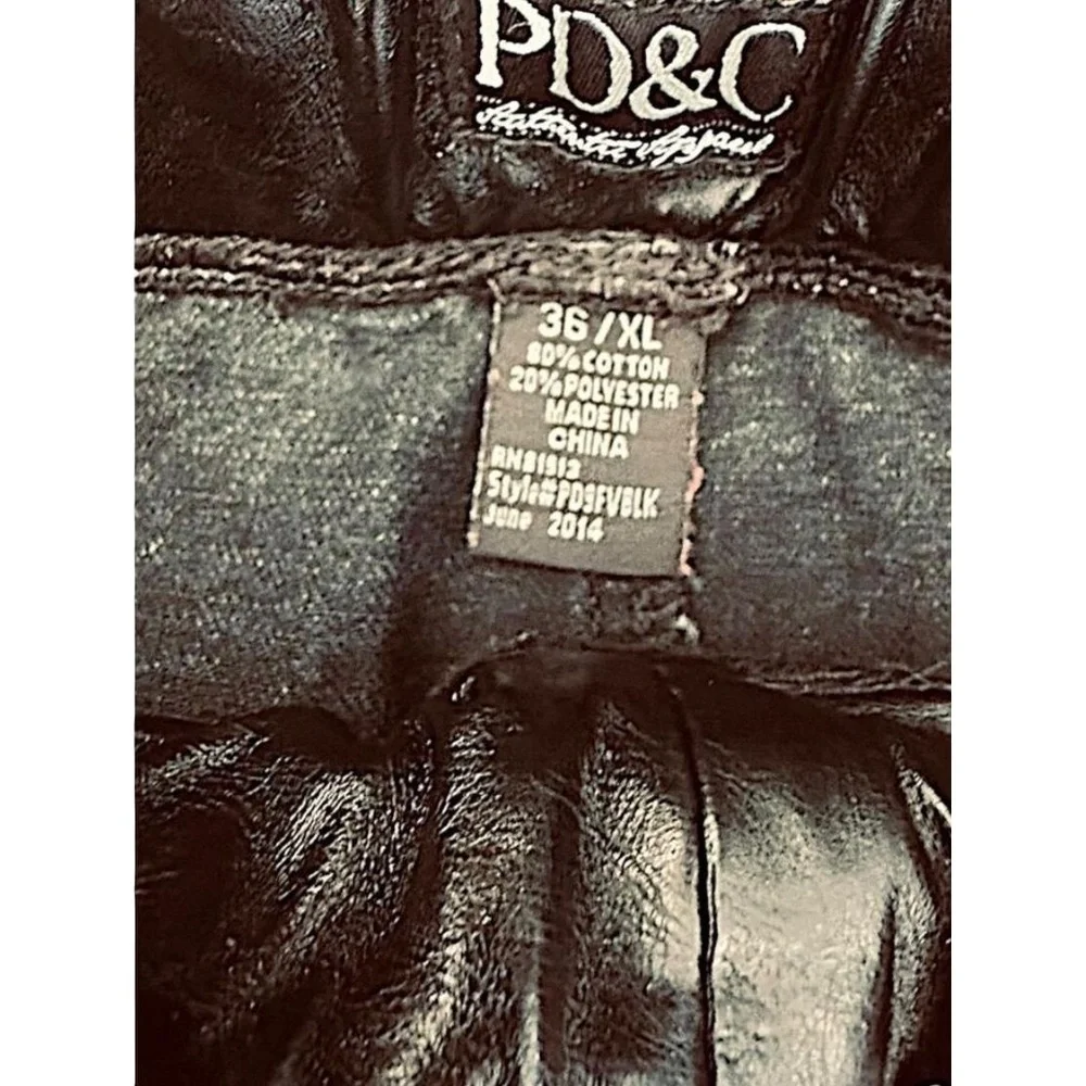 PD&C‎ Mens Dark Denim Black Faux Leather Jeans Joggers Streetwear Casual